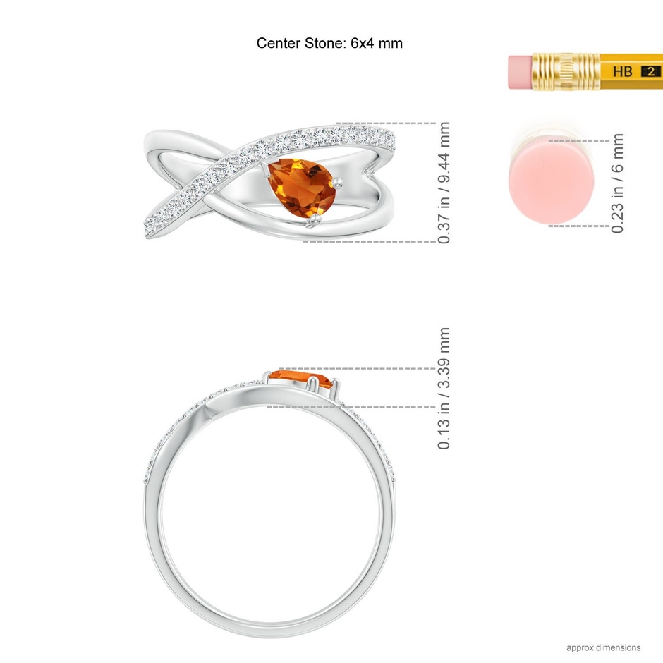 6x4mm AAAA Criss Cross Pear Shaped Citrine Ring with Diamond Accents in White Gold ruler