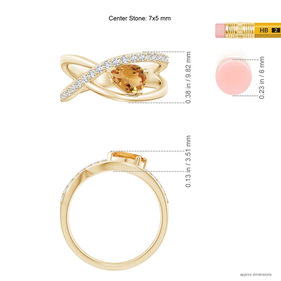 7x5mm A Criss Cross Pear Shaped Citrine Ring with Diamond Accents in Yellow Gold ruler
