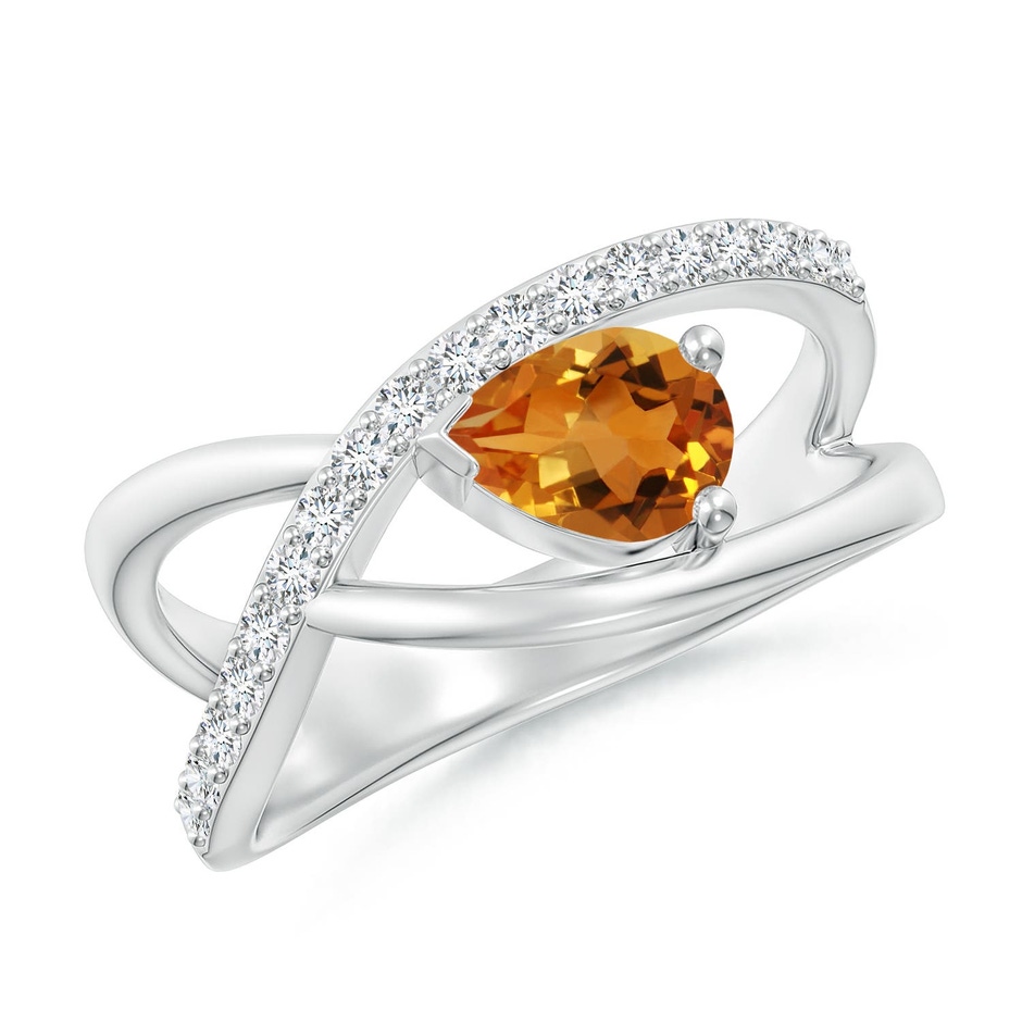 7x5mm AAA Criss Cross Pear Shaped Citrine Ring with Diamond Accents in White Gold 