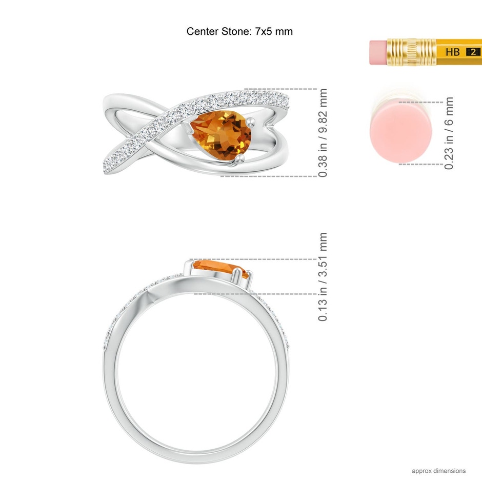 7x5mm AAA Criss Cross Pear Shaped Citrine Ring with Diamond Accents in White Gold ruler