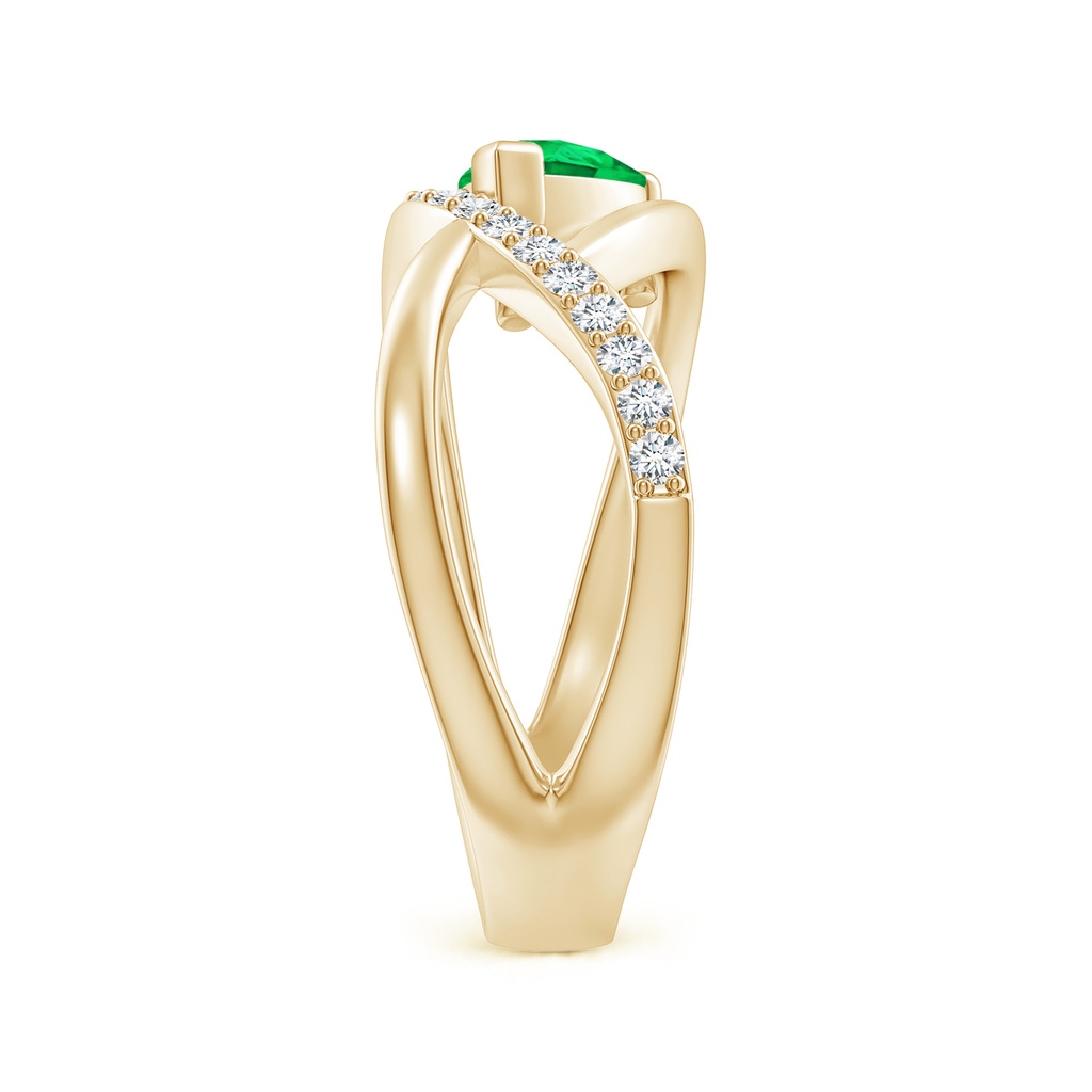7x5mm AAA Criss Cross Pear Shaped Emerald Ring with Diamond Accents in Yellow Gold Side-2