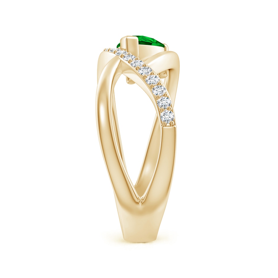 7x5mm Lab-Grown Criss Cross Pear Shaped Emerald Ring with Diamond Accents in Yellow Gold side-2