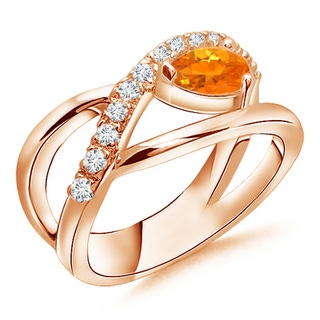 6x4mm AA Criss Cross Pear Shaped Fire Opal Ring with Diamond Accents in 10K Rose Gold