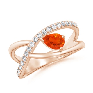 6x4mm AAA Criss Cross Pear Shaped Fire Opal Ring with Diamond Accents in 9K Rose Gold