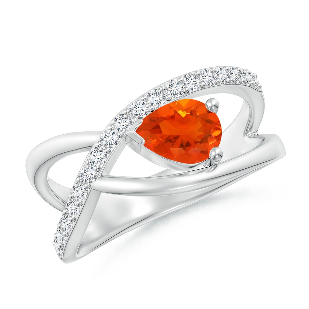7x5mm AAA Criss Cross Pear Shaped Fire Opal Ring with Diamond Accents in White Gold