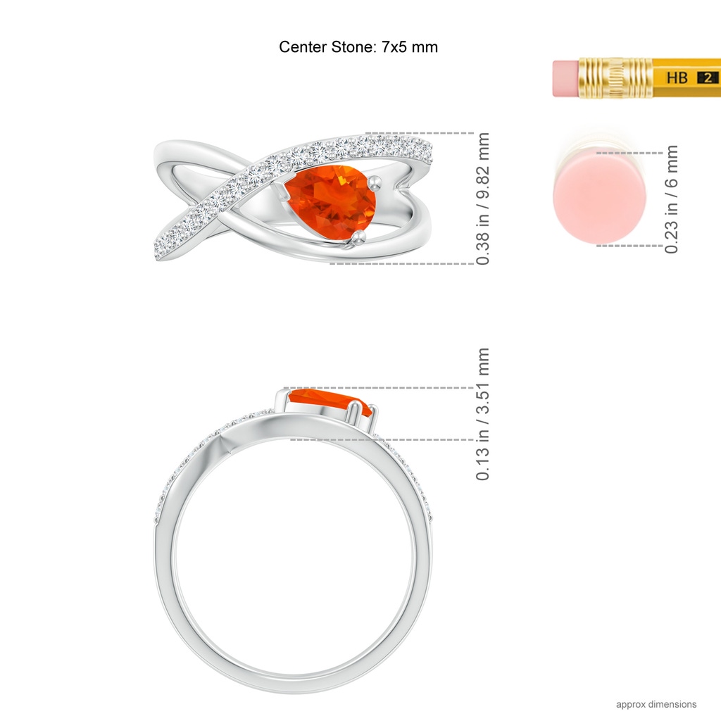 7x5mm AAA Criss Cross Pear Shaped Fire Opal Ring with Diamond Accents in White Gold Ruler