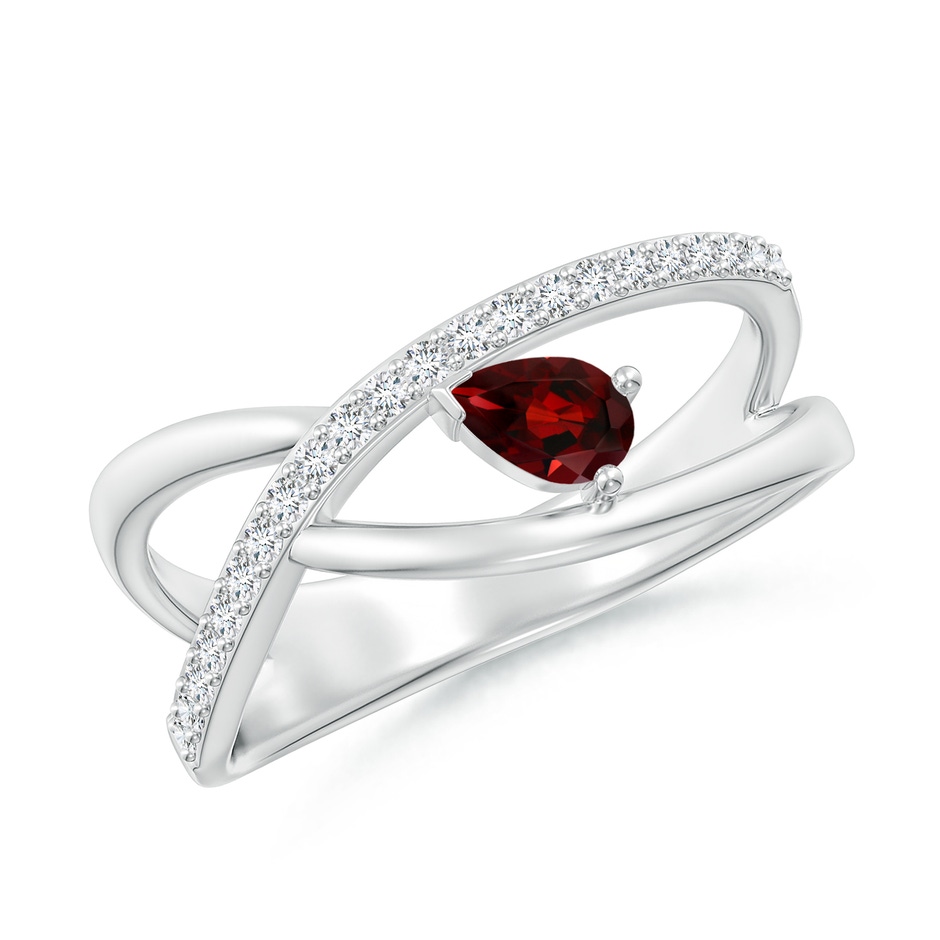5x3mm AAA Criss Cross Pear Shaped Garnet Ring with Diamond Accents in 18K White Gold 