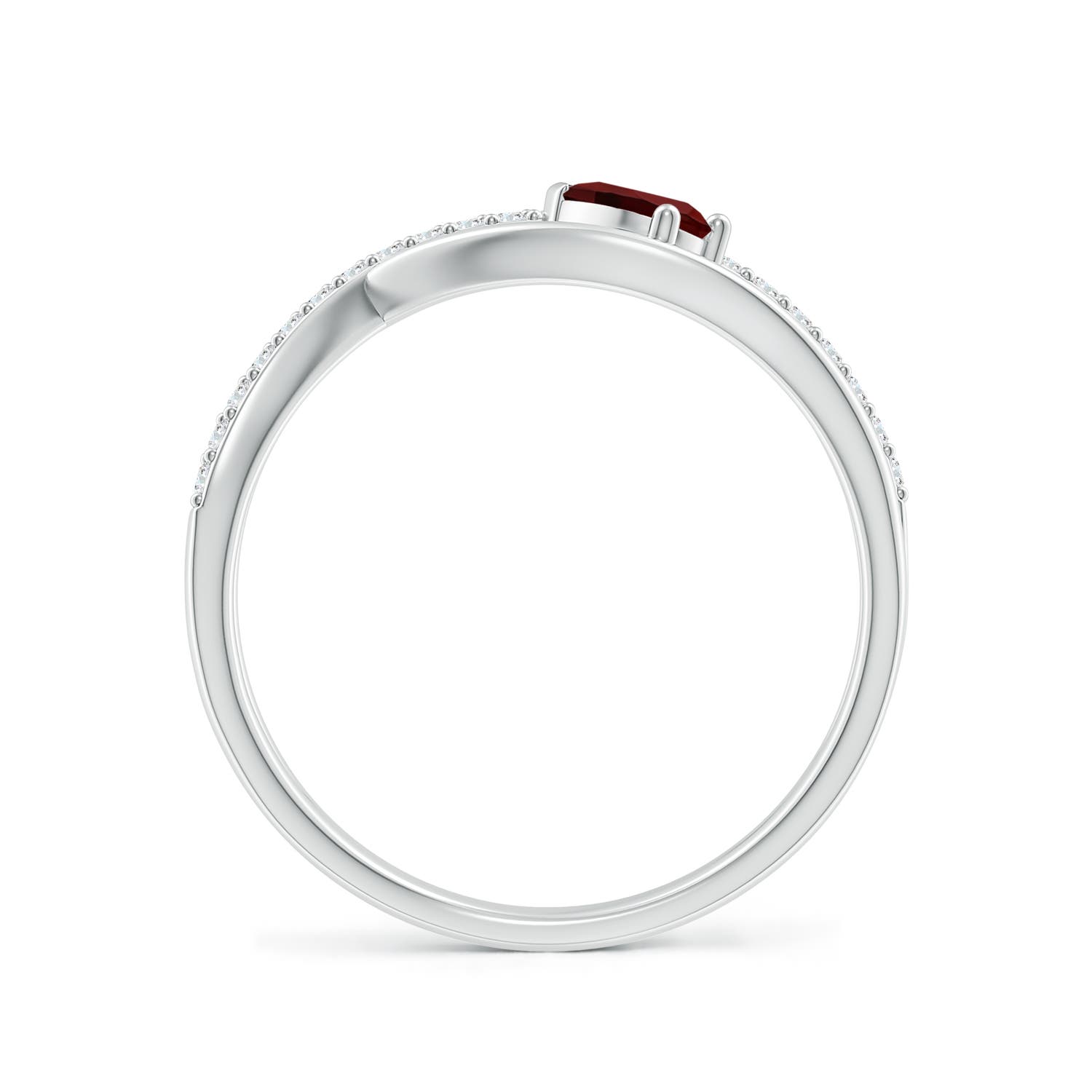 5x3mm AAA Criss Cross Pear Shaped Garnet Ring with Diamond Accents in 18K White Gold