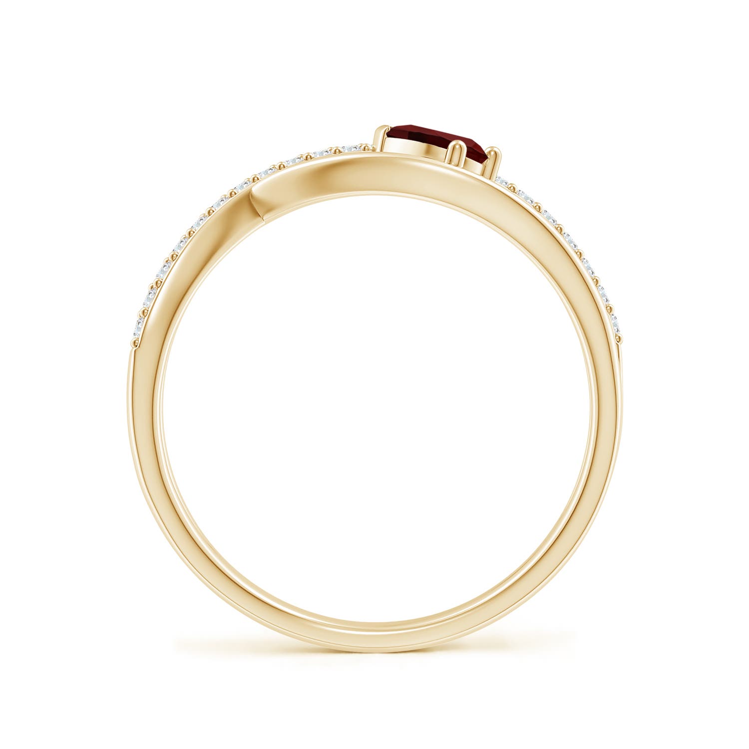 5x3mm AAA Criss Cross Pear Shaped Garnet Ring with Diamond Accents in 18K Yellow Gold - side 2