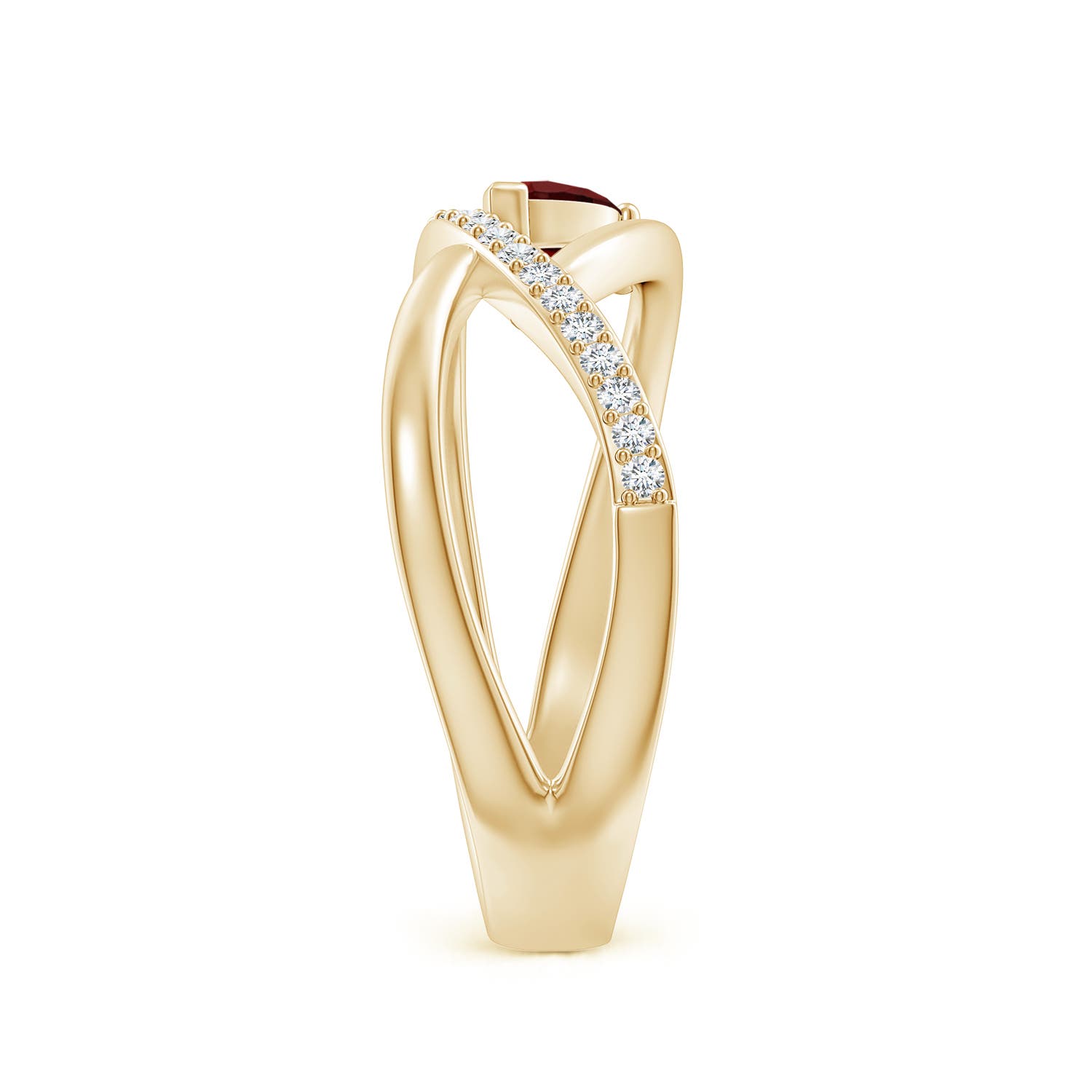 5x3mm AAA Criss Cross Pear Shaped Garnet Ring with Diamond Accents in 18K Yellow Gold - side 3