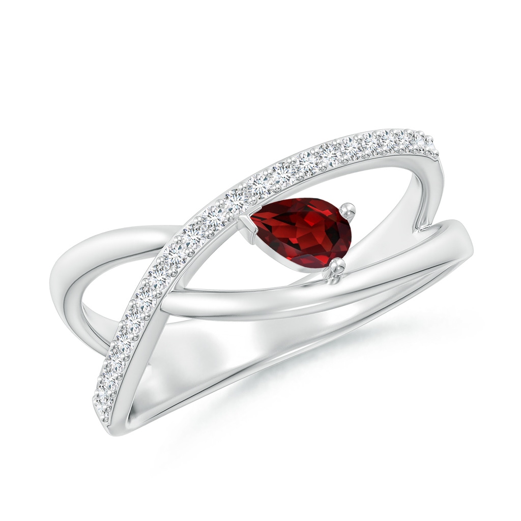 5x3mm AAAA Criss Cross Pear Shaped Garnet Ring with Diamond Accents in White Gold