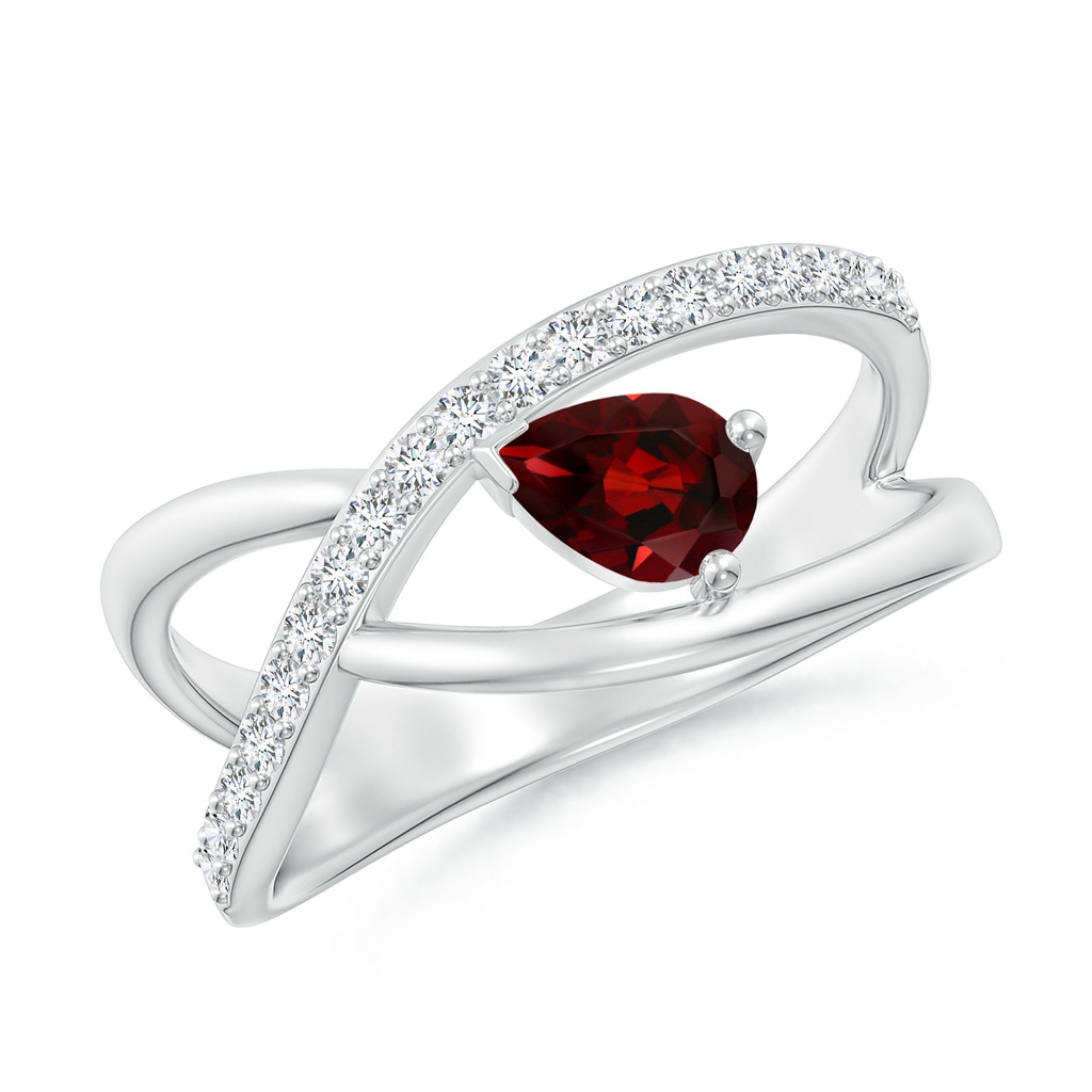 6x4mm AAA Criss Cross Pear Shaped Garnet Ring with Diamond Accents in White Gold