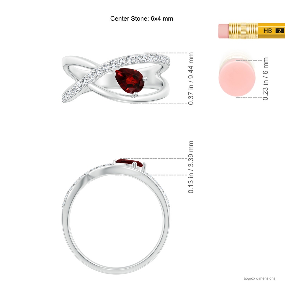 6x4mm AAA Criss Cross Pear Shaped Garnet Ring with Diamond Accents in White Gold Ruler