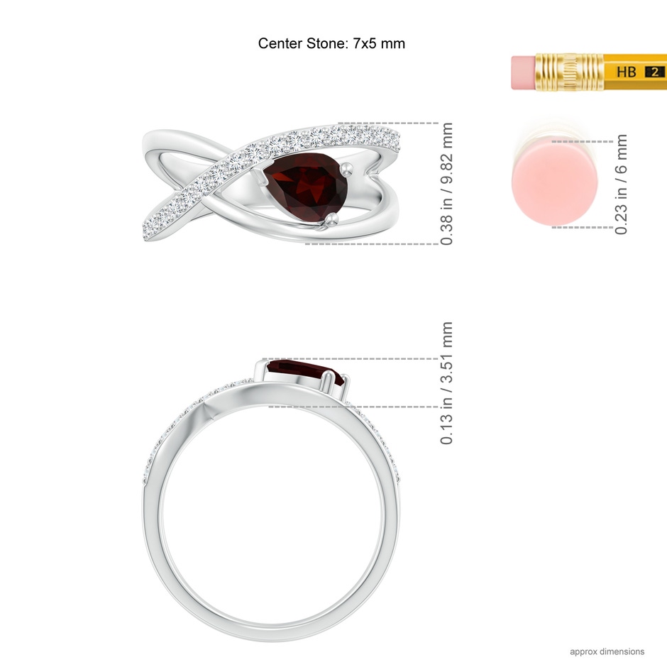 7x5mm A Criss Cross Pear Shaped Garnet Ring with Diamond Accents in P950 Platinum ruler