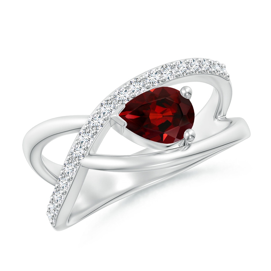 7x5mm AAA Criss Cross Pear Shaped Garnet Ring with Diamond Accents in White Gold 