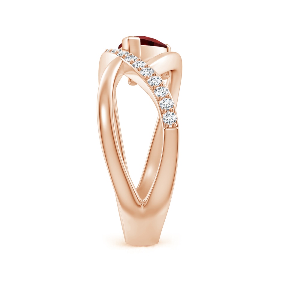 7x5mm AAAA Criss Cross Pear Shaped Garnet Ring with Diamond Accents in 18K Rose Gold side 299