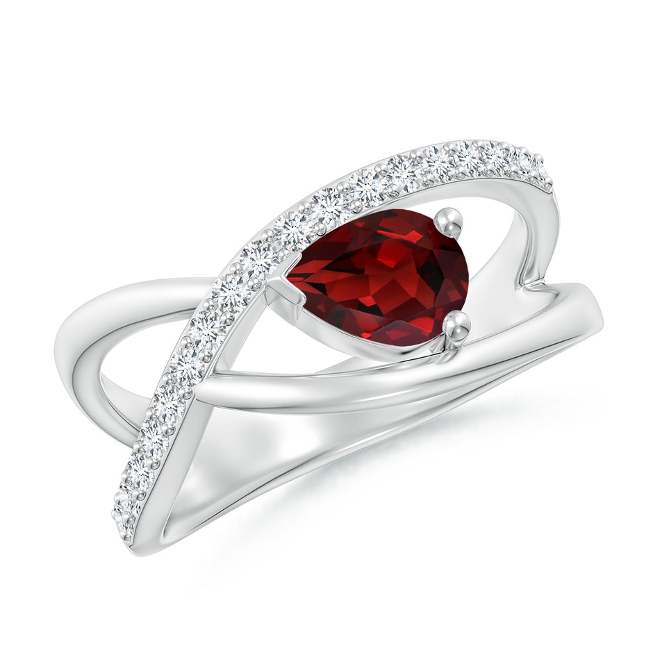 7x5mm AAAA Criss Cross Pear Shaped Garnet Ring with Diamond Accents in P950 Platinum 