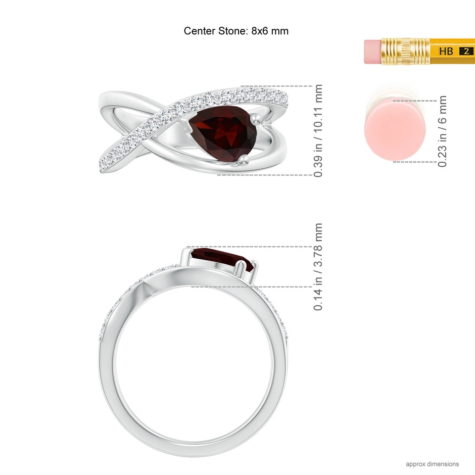 8x6mm A Criss Cross Pear Shaped Garnet Ring with Diamond Accents in P950 Platinum ruler