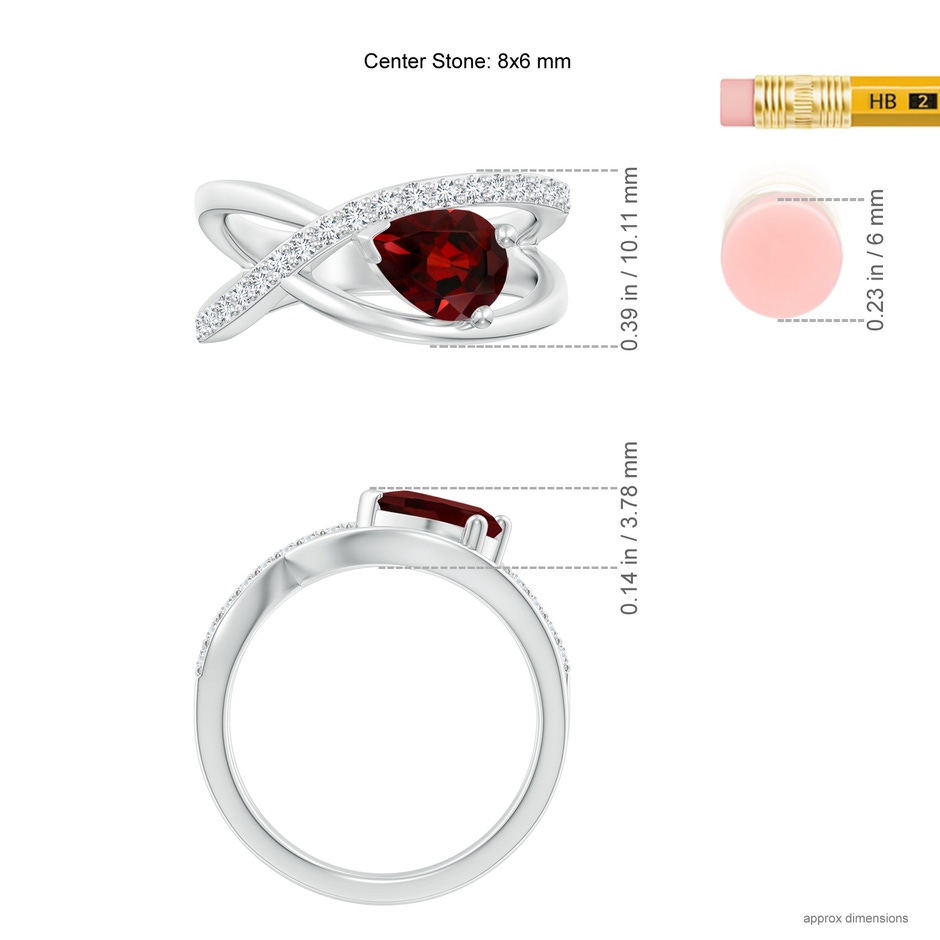 8x6mm AAA Criss Cross Pear Shaped Garnet Ring with Diamond Accents in White Gold ruler