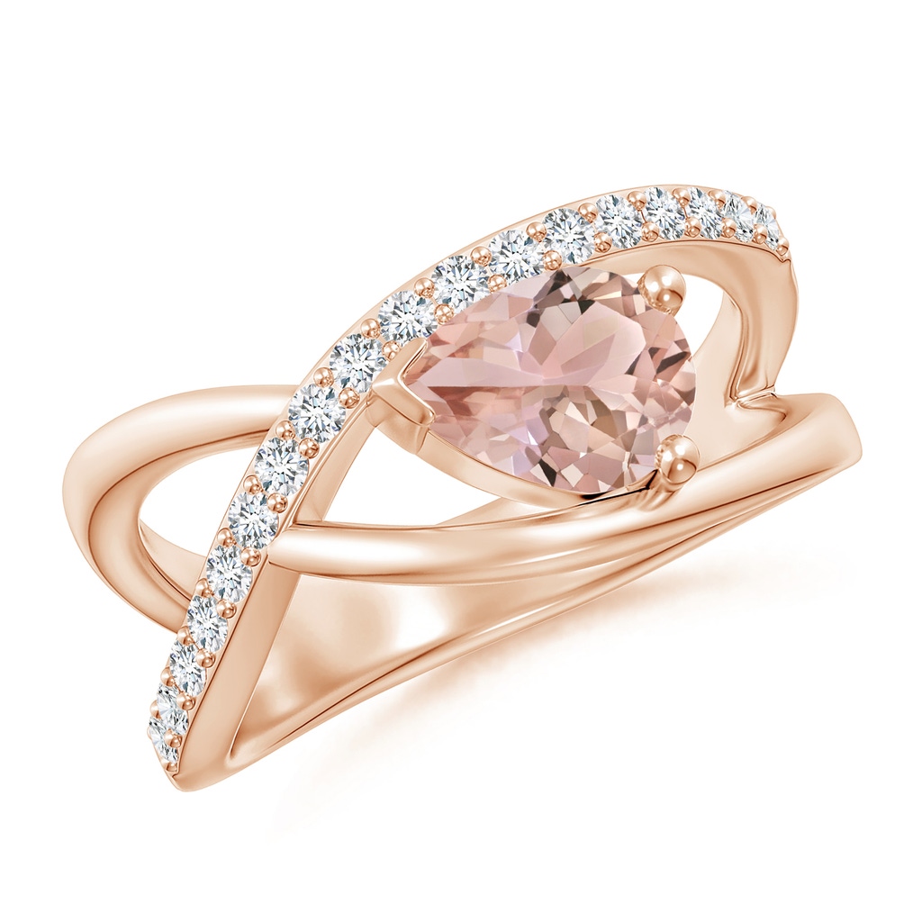 8x6mm AAA Criss Cross Pear Shaped Morganite Ring with Diamond Accents in Rose Gold