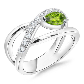 6x4mm AAA Criss Cross Pear Shaped Peridot Ring with Diamond Accents in White Gold