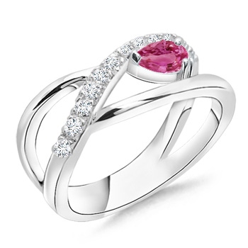 5x3mm AAAA Criss Cross Pear Shaped Pink Sapphire Ring with Diamond Accents in P950 Platinum
