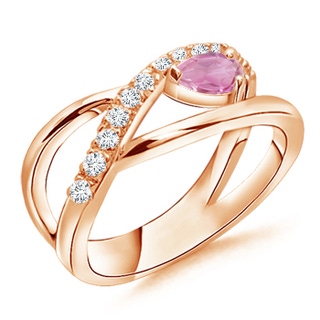 5x3mm A Criss Cross Pear Shaped Pink Tourmaline Ring with Diamond Accents in 10K Rose Gold