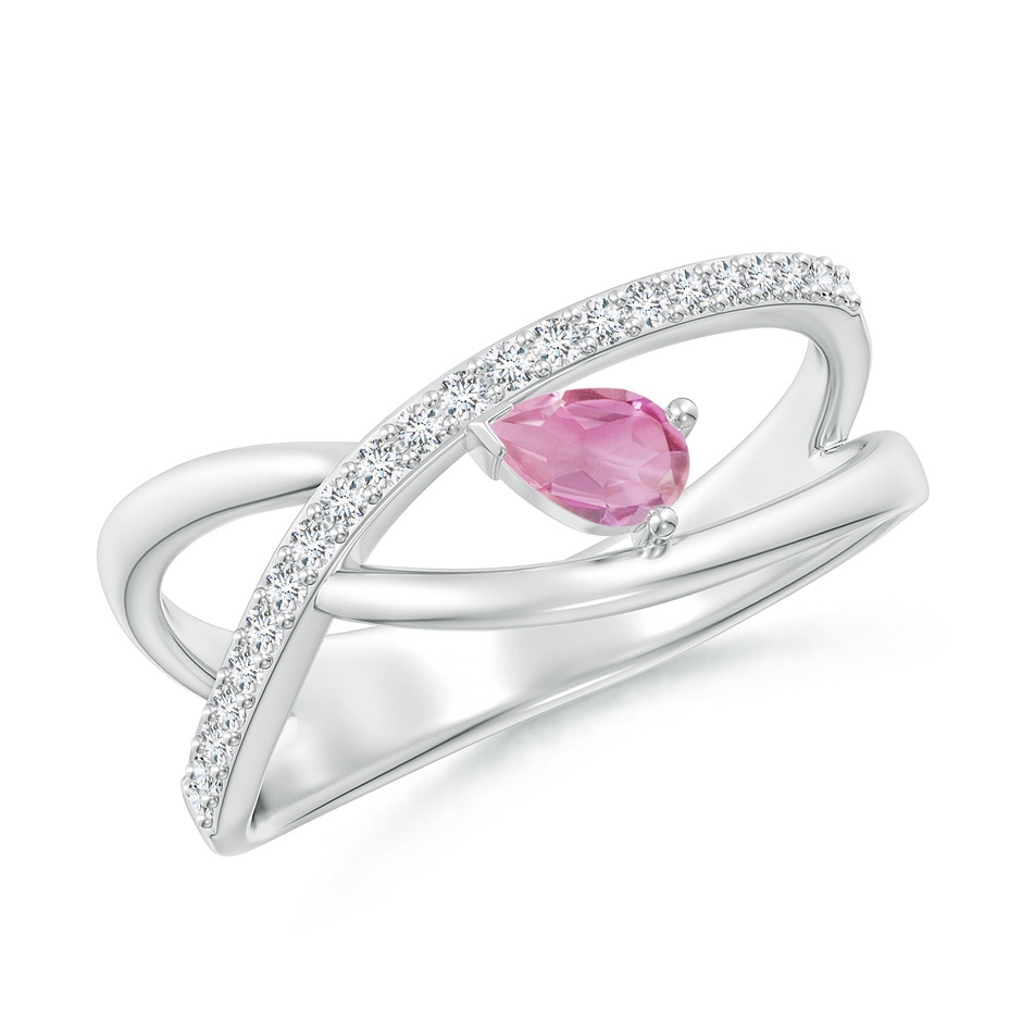 5x3mm A Criss Cross Pear Shaped Pink Tourmaline Ring with Diamond Accents in P950 Platinum 