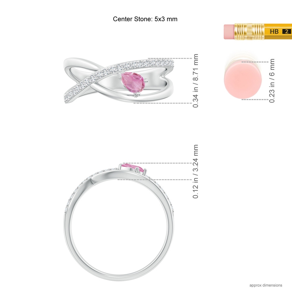 5x3mm A Criss Cross Pear Shaped Pink Tourmaline Ring with Diamond Accents in P950 Platinum ruler