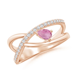 5x3mm A Criss Cross Pear Shaped Pink Tourmaline Ring with Diamond Accents in Rose Gold