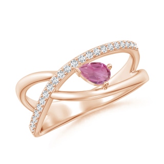 5x3mm AA Criss Cross Pear Shaped Pink Tourmaline Ring with Diamond Accents in 9K Rose Gold
