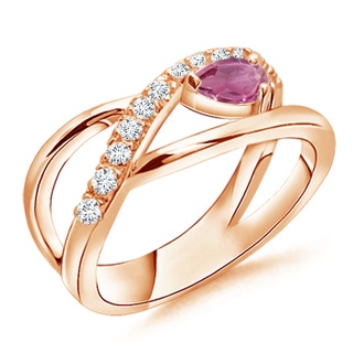 5x3mm AAA Criss Cross Pear Shaped Pink Tourmaline Ring with Diamond Accents in 10K Rose Gold