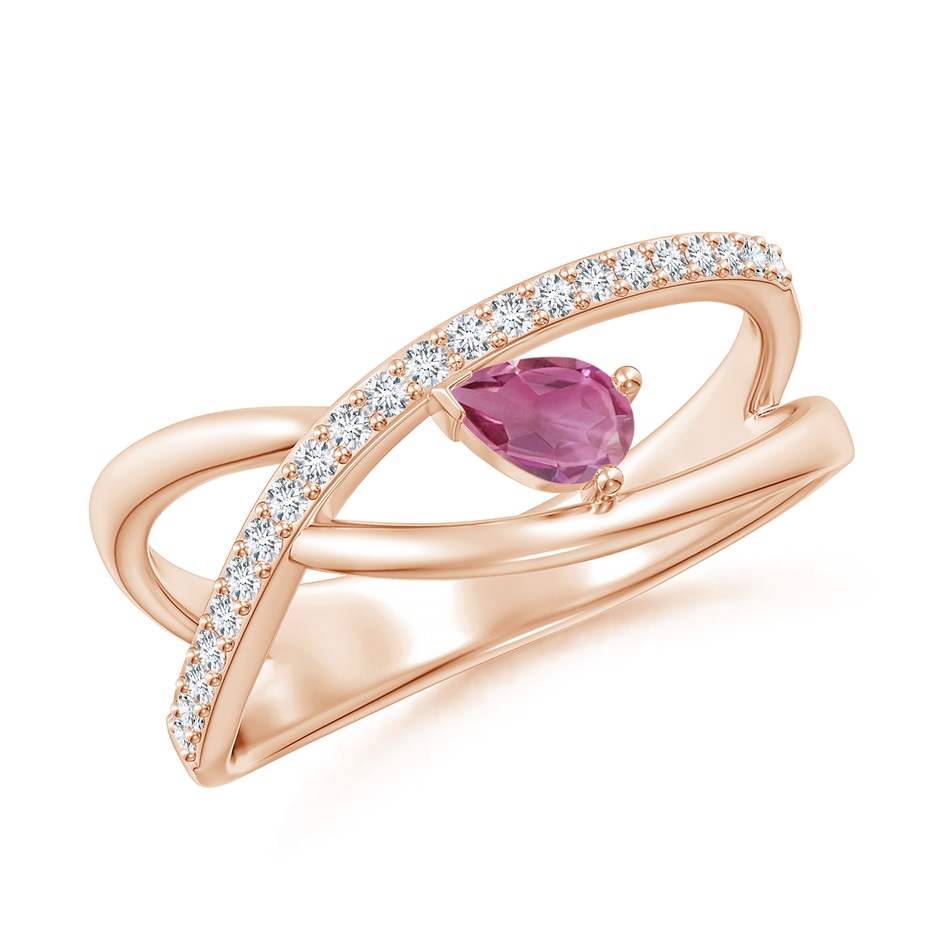 5x3mm AAA Criss Cross Pear Shaped Pink Tourmaline Ring with Diamond Accents in Rose Gold 