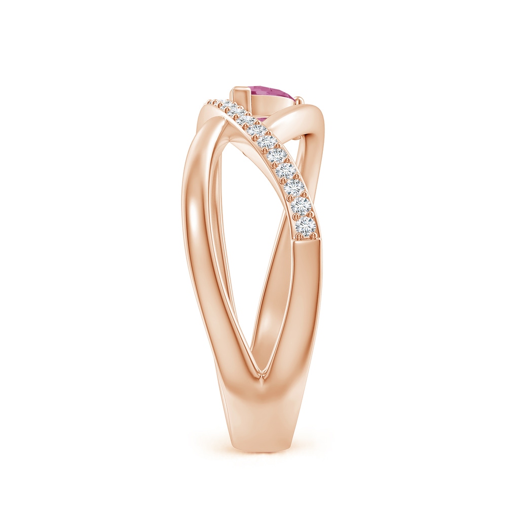 5x3mm AAA Criss Cross Pear Shaped Pink Tourmaline Ring with Diamond Accents in Rose Gold Side-2