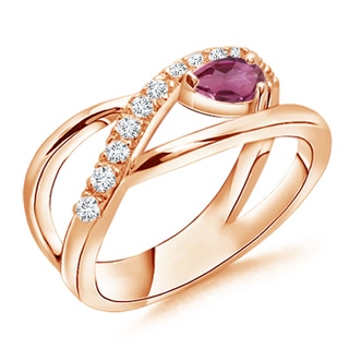 5x3mm AAAA Criss Cross Pear Shaped Pink Tourmaline Ring with Diamond Accents in 10K Rose Gold