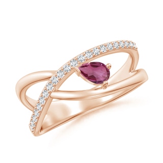 5x3mm AAAA Criss Cross Pear Shaped Pink Tourmaline Ring with Diamond Accents in 9K Rose Gold