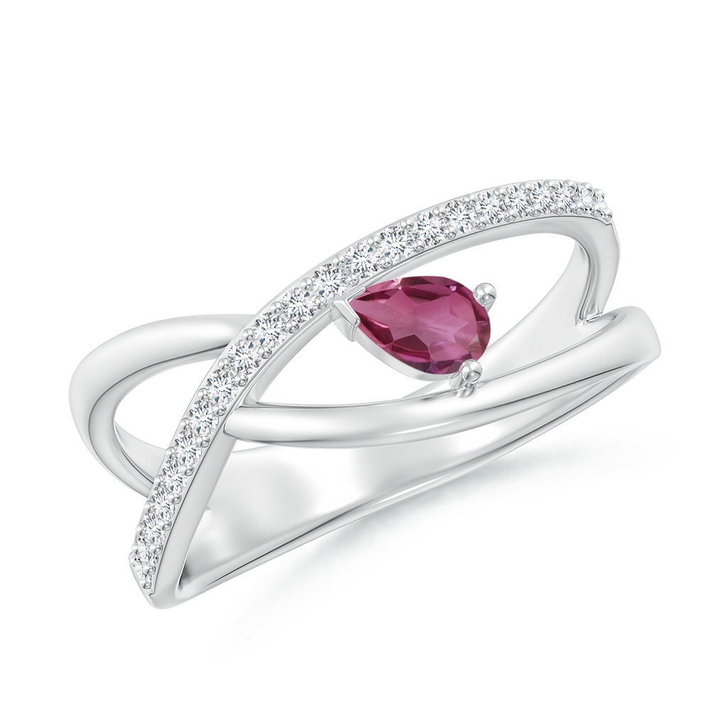 5x3mm AAAA Criss Cross Pear Shaped Pink Tourmaline Ring with Diamond Accents in P950 Platinum