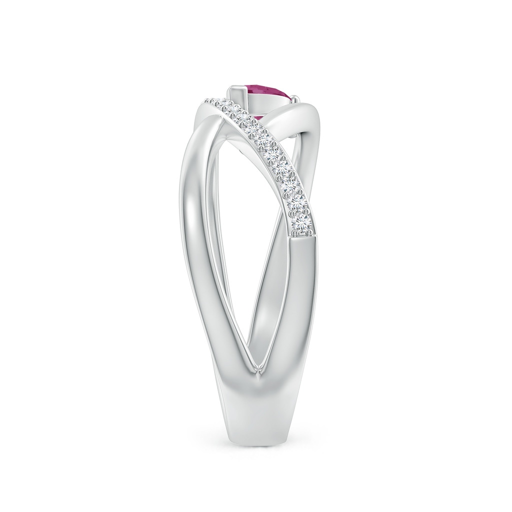 5x3mm AAAA Criss Cross Pear Shaped Pink Tourmaline Ring with Diamond Accents in P950 Platinum Side-2