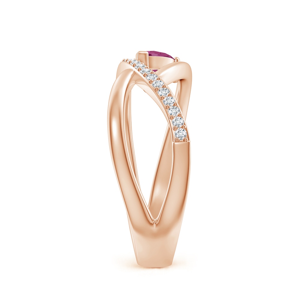 5x3mm AAAA Criss Cross Pear Shaped Pink Tourmaline Ring with Diamond Accents in Rose Gold Side-2