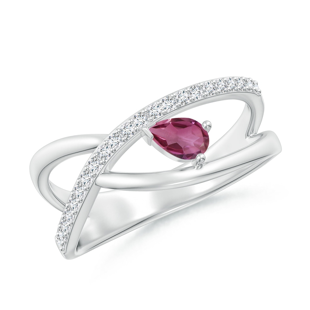 5x3mm AAAA Criss Cross Pear Shaped Pink Tourmaline Ring with Diamond Accents in White Gold