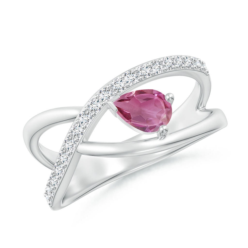 6x4mm AAA Criss Cross Pear Shaped Pink Tourmaline Ring with Diamond Accents in White Gold 