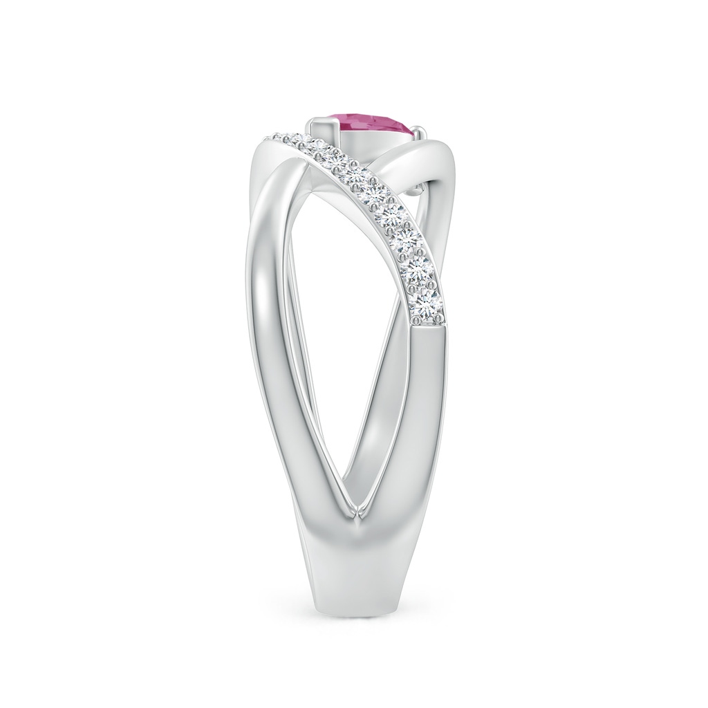 6x4mm AAA Criss Cross Pear Shaped Pink Tourmaline Ring with Diamond Accents in White Gold Product Image
