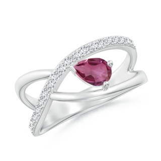 6x4mm AAAA Criss Cross Pear Shaped Pink Tourmaline Ring with Diamond Accents in P950 Platinum