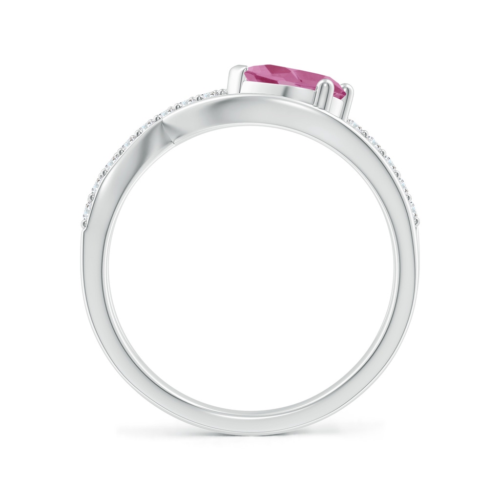 7x5mm AAA Criss Cross Pear Shaped Pink Tourmaline Ring with Diamond Accents in White Gold Side-1
