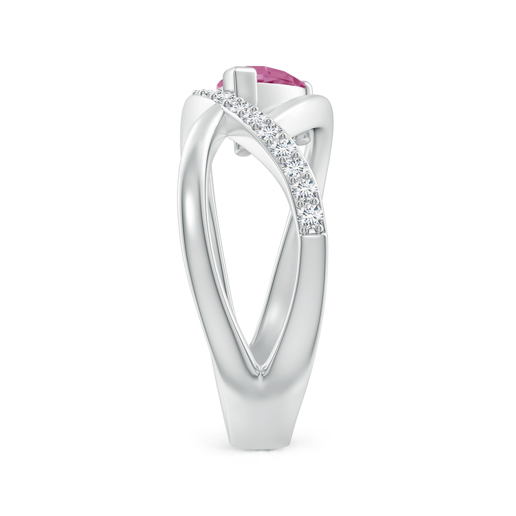 7x5mm AAA Criss Cross Pear Shaped Pink Tourmaline Ring with Diamond Accents in White Gold Product Image