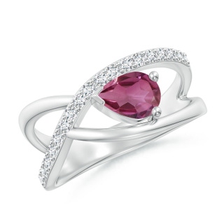 7x5mm AAAA Criss Cross Pear Shaped Pink Tourmaline Ring with Diamond Accents in P950 Platinum