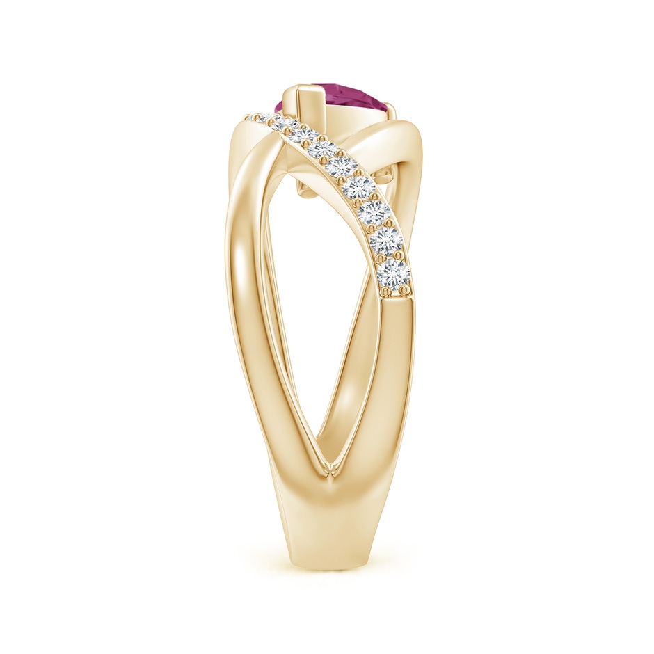 7x5mm AAAA Criss Cross Pear Shaped Pink Tourmaline Ring with Diamond Accents in Yellow Gold side-2