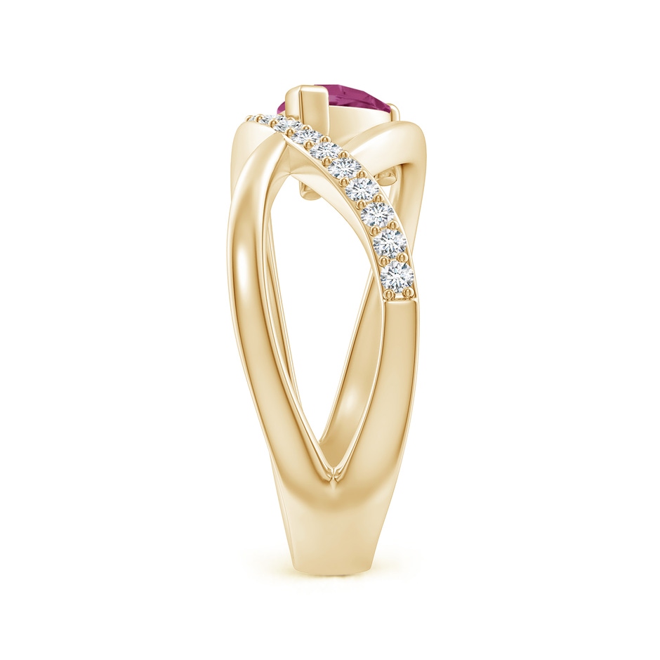 7x5mm AAAA Criss Cross Pear Shaped Pink Tourmaline Ring with Diamond Accents in Yellow Gold side 299