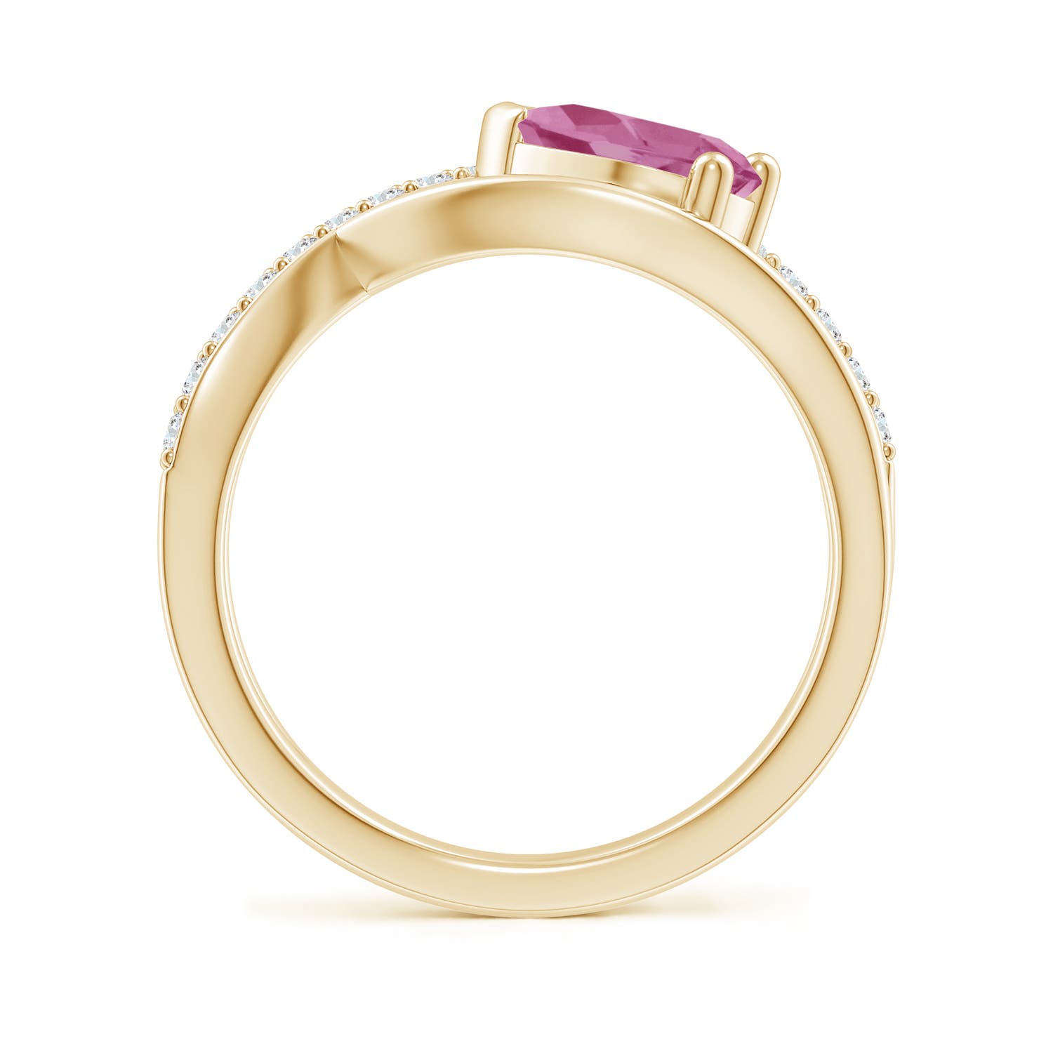 8x6mm AAA Criss Cross Pear Shaped Pink Tourmaline Ring with Diamond Accents in 18K Yellow Gold