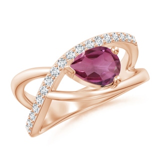 8x6mm AAAA Criss Cross Pear Shaped Pink Tourmaline Ring with Diamond Accents in 18K Rose Gold